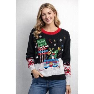Holiday Time Santa's Pub Reindeer Tavern Ugly Christmas Party Sweater‎ Unisex S